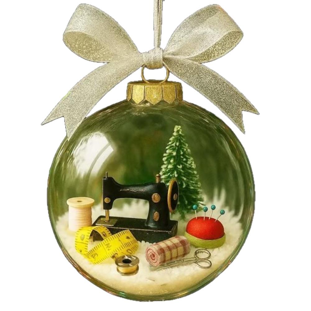 Snow Globe Ornament with Sewing Machine Theme for Holiday Decoration Hanging On Christmas Tree or Craft Space Display