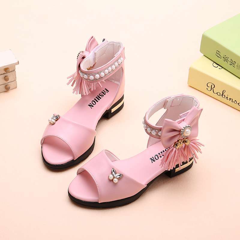 Girls sandals 2025 new children's Roman shoes summer princess shoes middle and older children's student shoes Korean version of soft-soled sandals