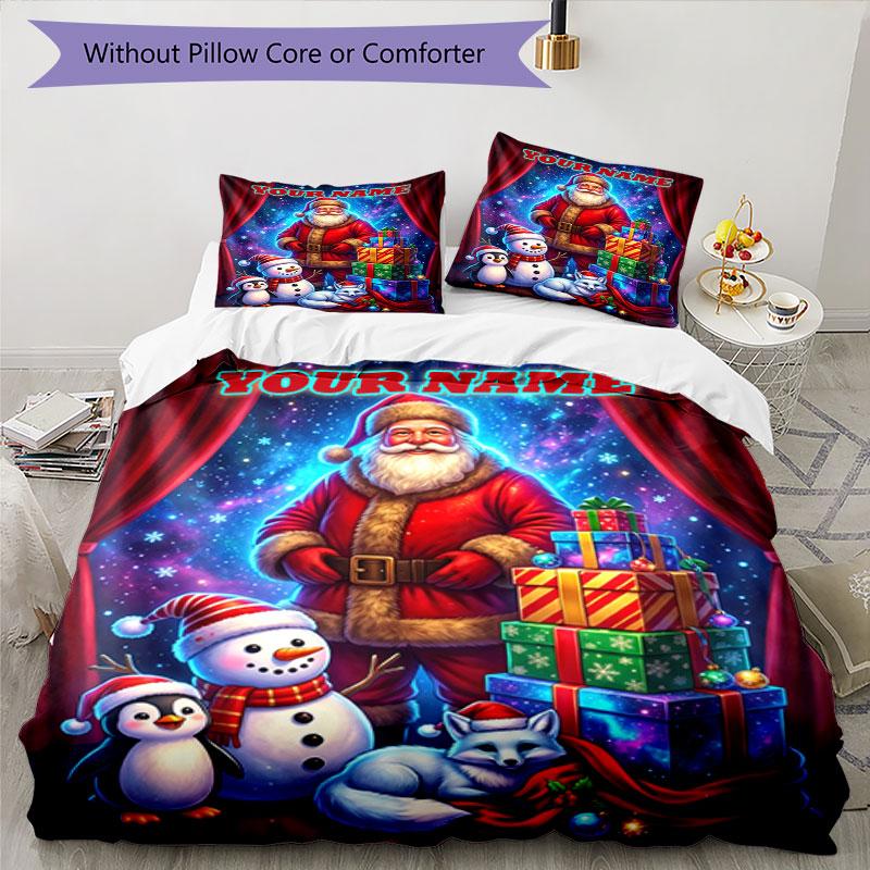 3PC Custom Name Christmas Magic Scene Bedding Set Duvet Cover Closure Includes 1 Duvet Cover & 2 Pillowcases for Bedroom