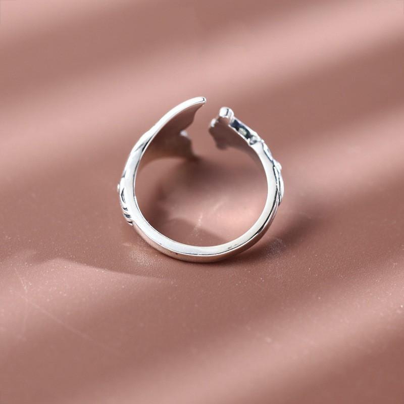 Adjustable Open Ring Women Men Sterling Fish Tail Design Vintage Retro Artisan Style Jewelry Gift