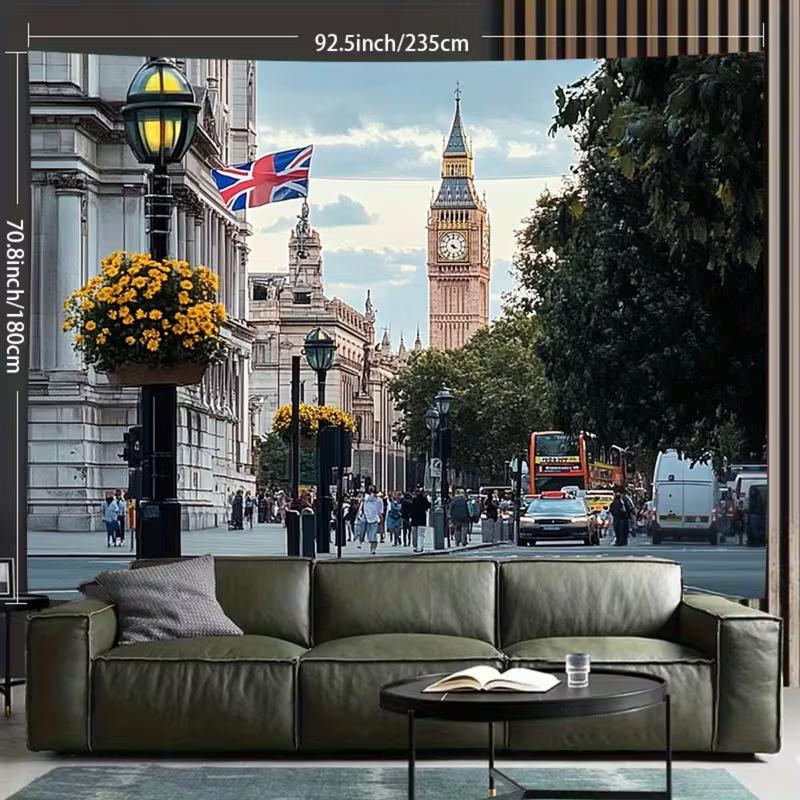 2D London Street Tapestry, UK Themed & Bedroom Aesthetic Decoration