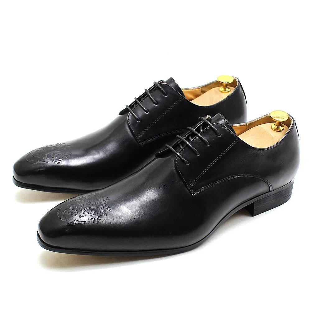 Fashion Classic Business Shoes Men Oxford Derby Genuine Leather Pointed Toe Fashion Lace Up High Quality Office Wedding Formal Shoe Male