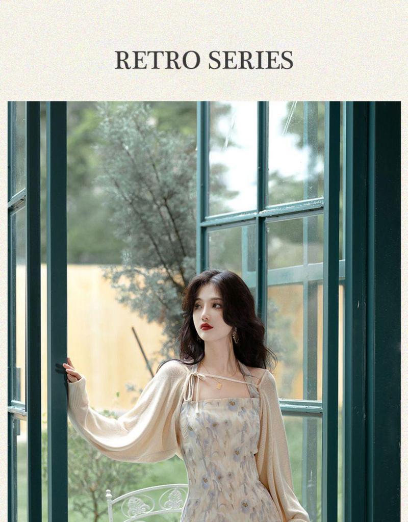 Spring/Summer 2026 Women's Floral Tie-Up Dress: Elegant, Sweet Niche Style, Two-Piece Skirt