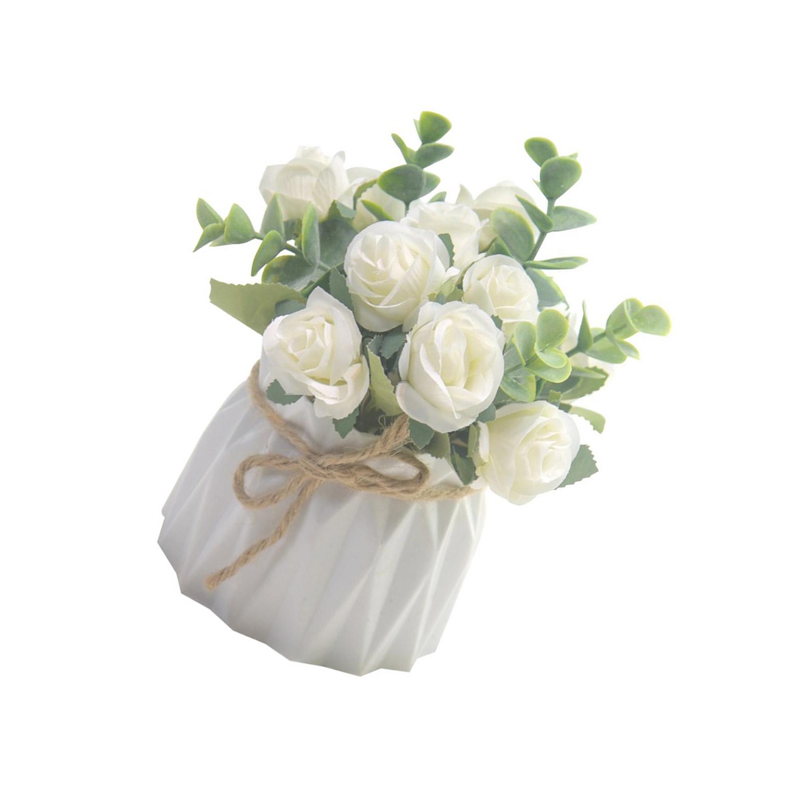 

Faux Rose Flowers with Pots for Indoor Decoration Artificial Flower Potted Plant for Living Room Bedroom or Party Use білий