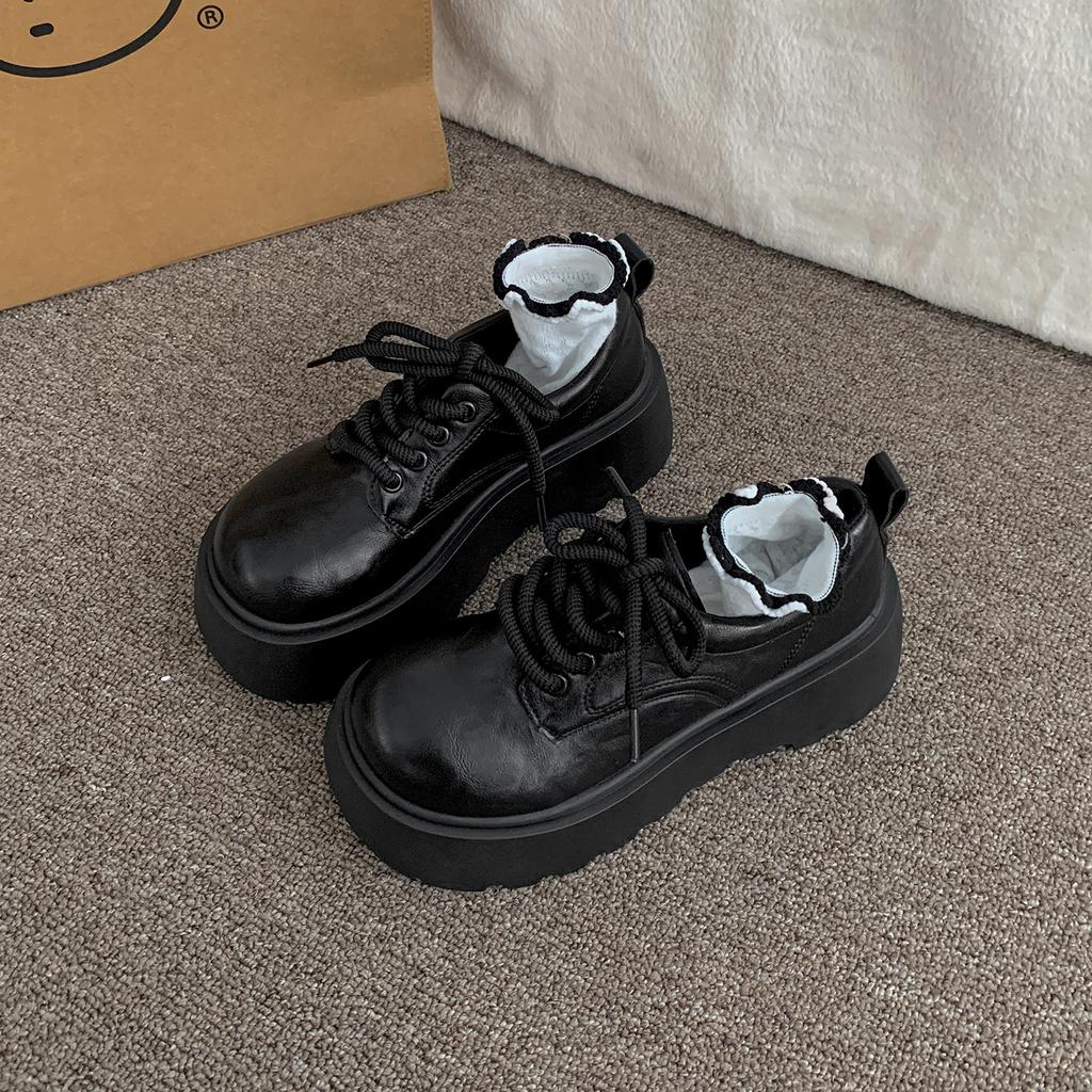 Black British Style Platform Small Leather Shoes Women's Autumn 2025 New Versatile Skirt Heightening Round Head Mary Jane Single Shoes