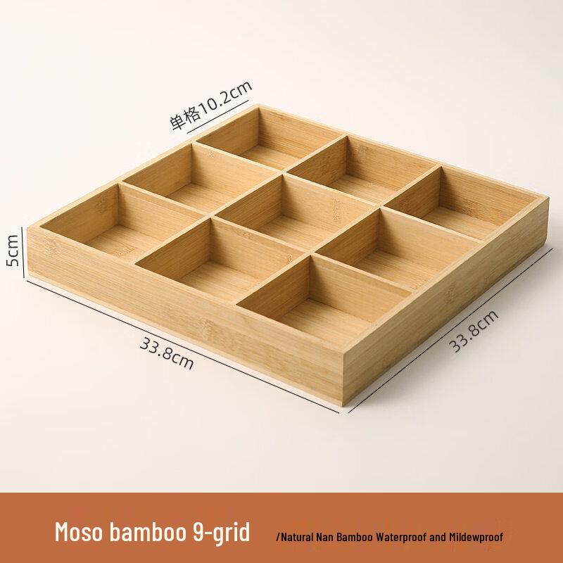 Nine-Compartment Bamboo Tea & Fruit Serving Tray