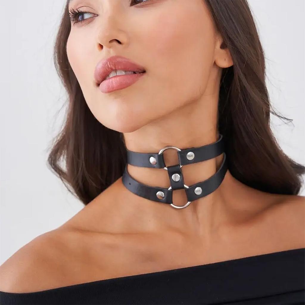 Bdsm Bondage Lingerie Sexy Leather Chain Collar Harness Woman Erotic Leather Neck Harness Fetish Wear Women Neck Accessorie