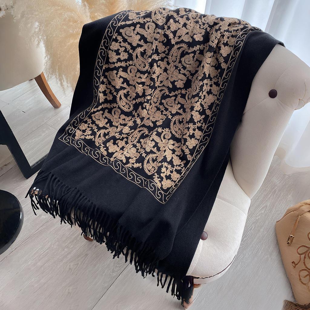 Luxury Design Winter Embroidery Cashmere Scarves High Quality Women Thicken Tassels Wrap Shawl Ladies Warm Wool Pashmina Scarf