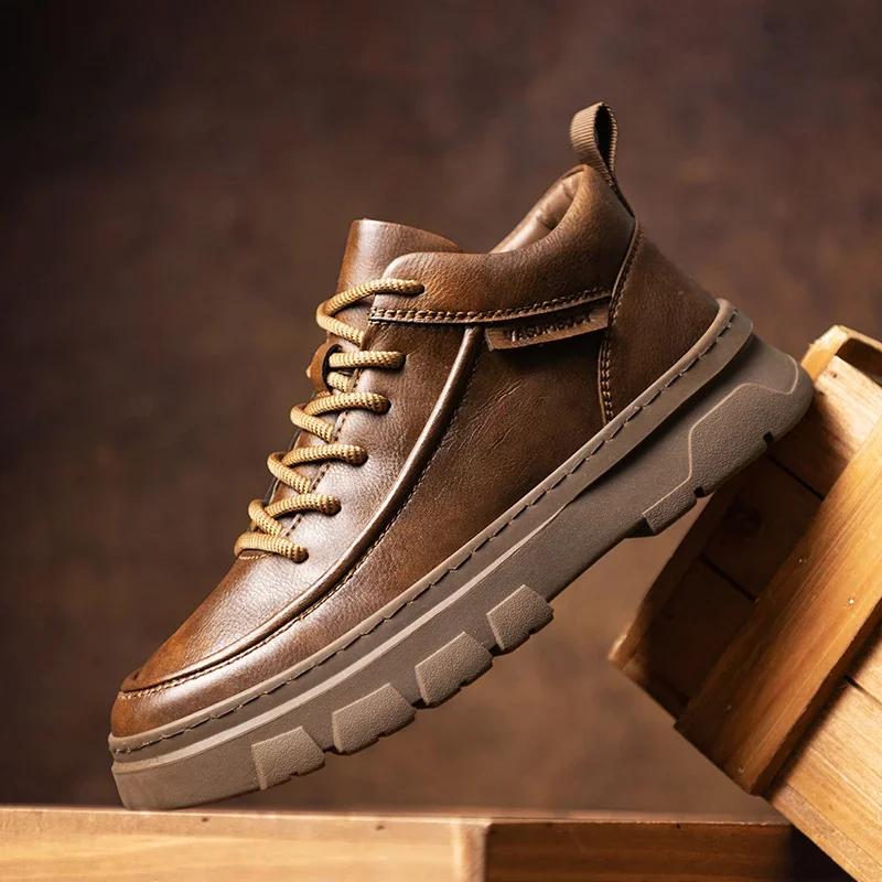 Fashion Casual Leather Winter Boots Men's Sneakers Warm Fur Male Ankle Boots High Top Casual Shoes New Arrival Men Outdoor Basic Botas