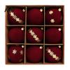 Soft Touch Decorative Balls 9Pcs Flocked Christmas Ball Ornaments, Burgundy Velvet with Gold Festive Garland Accents Embroidery, Hanging Tree