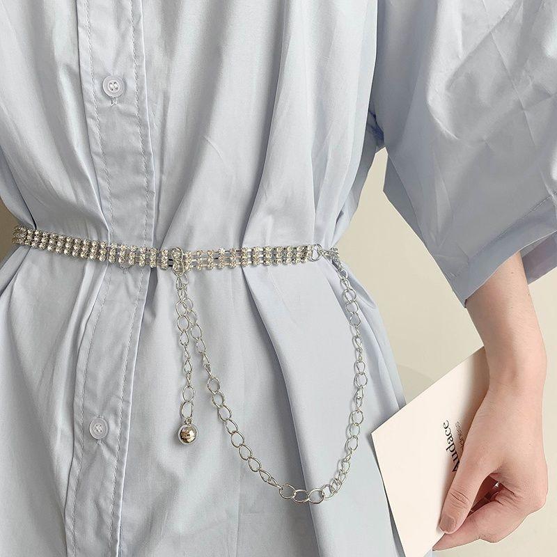 Waist Minimalist Trendy Chain For Feminine Outfits Featuring Rhinestones Gleaming