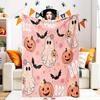 Pink Halloween Throw Blanket, Cute Spooky Ghost Pumpkin Bat Cozy Soft Blanket, Funny Pink Halloween Boo Flannel Baby Throw and B