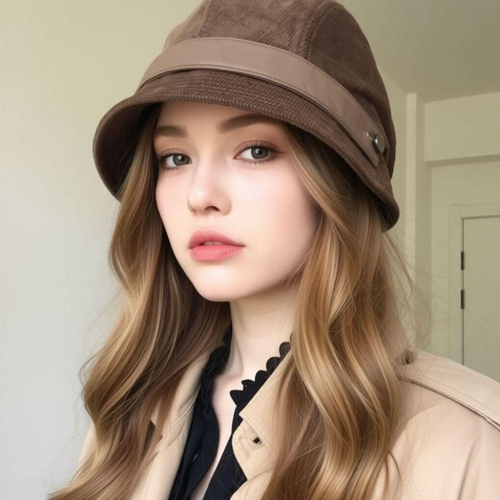 Solid Color Fisherman Cap Corduroy Basin Hat Versatile Style Beret Hat  For Women