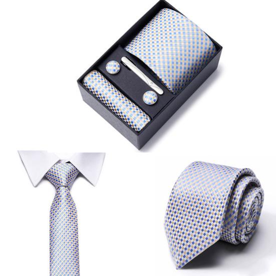 6Pcs/Set Tie Pocket Square Cufflinks Set Gift Box Masculine Charm Faux Silk Fabric Bright Colors Business Tie Men Accessories Gift Set