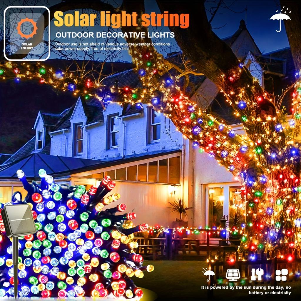 Solar String Light Outdoor Solar Fairy Light 8 Modes Waterproof Xmas Lamp for Garden Patio Home Party Wedding Holiday Tree Decor