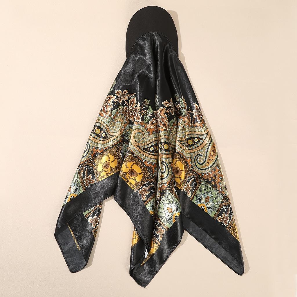 European and American colored large square scarf hat, satin simulated silk scarf, holiday headscarf with brim, one-piece headscarf hat hair accessory