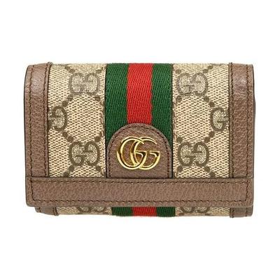 Gucci Ophidia Vintage Logo Stribet Webbing Dobbeltfoldet Lærred og Læder Pung Unisex Parstil Ibenholt/Brun