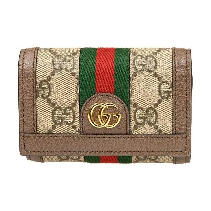 

GUCCI Ophidia Vintage Logo Striped Webbing Double-Fold Canvas and Leather Wallet Unisex Couple s Style Ebony/Brown Basic Set (Bag + Dust Bag) ебеновий/коричневий