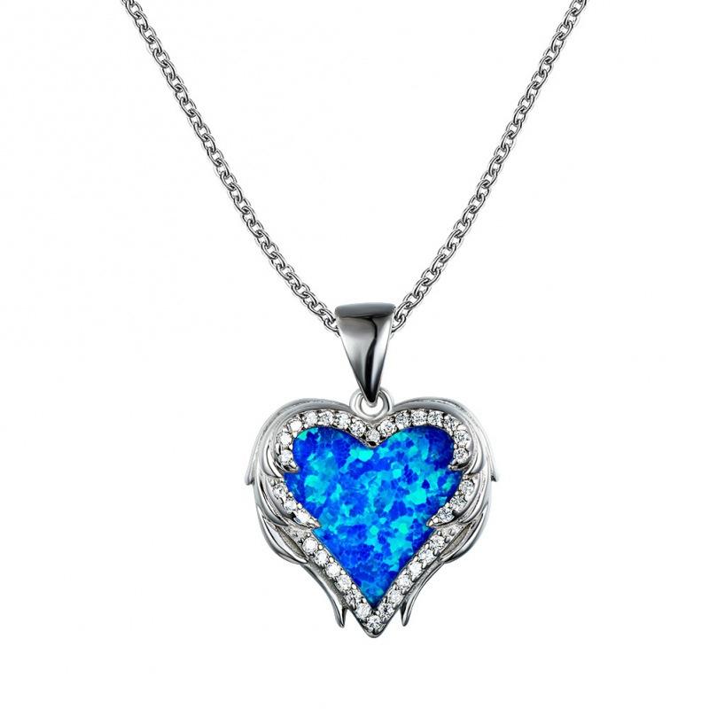 New silver blue and white purple heart-shaped necklace women s temperament versatile pendant