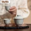 100ml Ice Table Glaze Handmade Relief Gaiwan Vintage Tea Tureen Tea Bowl With Lid Kit Tea Making Cover Bowl Tea Items Ornaments