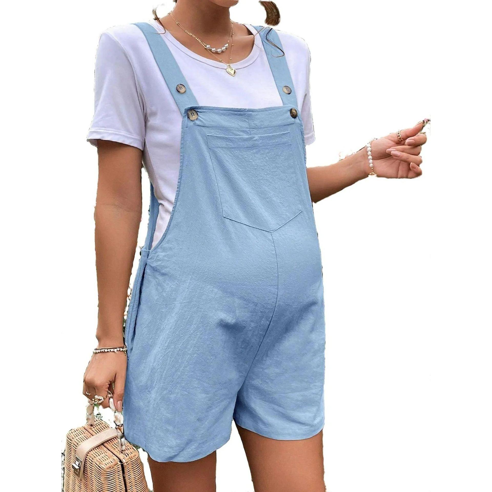 

European & American Spring/Summer Maternity Shorts - Casual, Breathable, 5-Point Pants with Adjustable Waist Straps Extra Large светло-синий