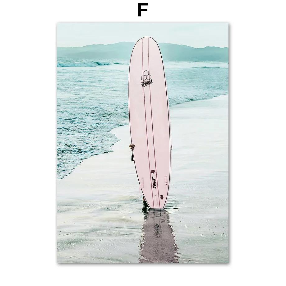 

Nordic Pink Bus Beach Palm Surfboard Conch Canvas Painting Wall Art Posters and Prints Wall Pictures for Living Room Home Decor 21cm×30cm NoFrame