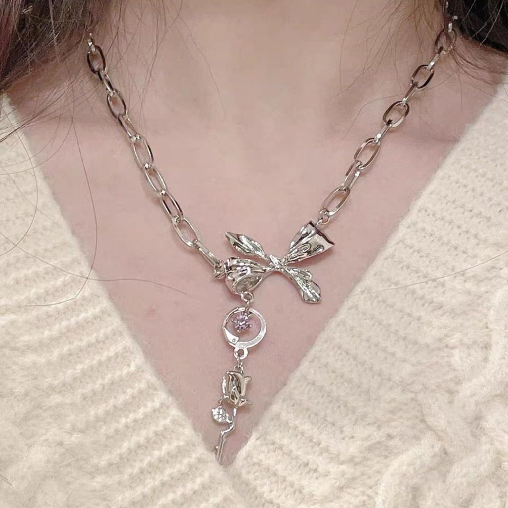 Cross Moonstone Necklace Women's Tide Cool Spice Girls Pendant Collarbone Chain Light Luxury Niche Neck Chain Premium Sense