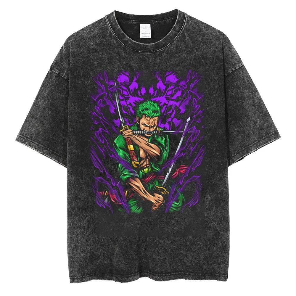 Men Hip Hop Streetwear Black TShirt Japanese Anime One Piece Vintage T Shirt Summer Harajuku Cotton Tshirt Short Sleeve Tops