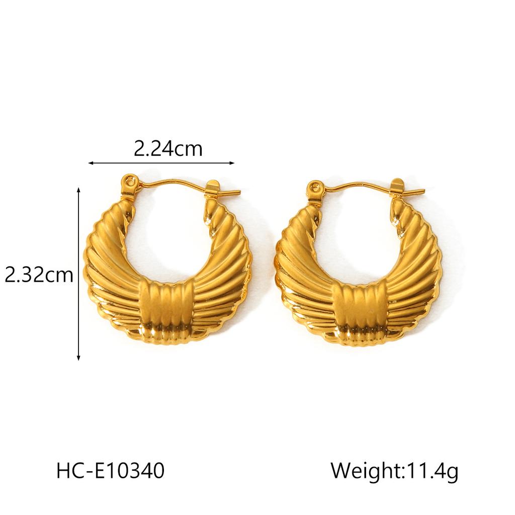 U-shaped 18K Gold Stainless Steel Earrings for Women, Fashionable Versatile Geometric Textured Titanium Steel Ear Jewelry