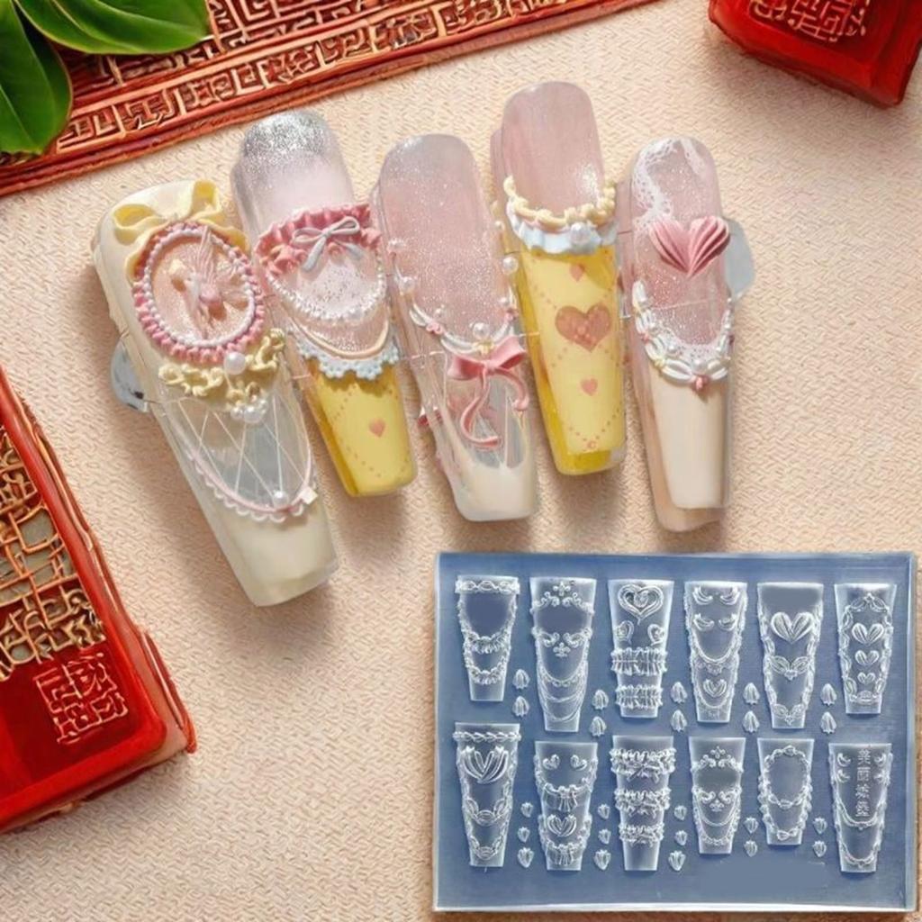 Food Grade Silicone Nail Art Mold With Carved Floral Design For Resin Crafts Easy Demolding DIY Accessories