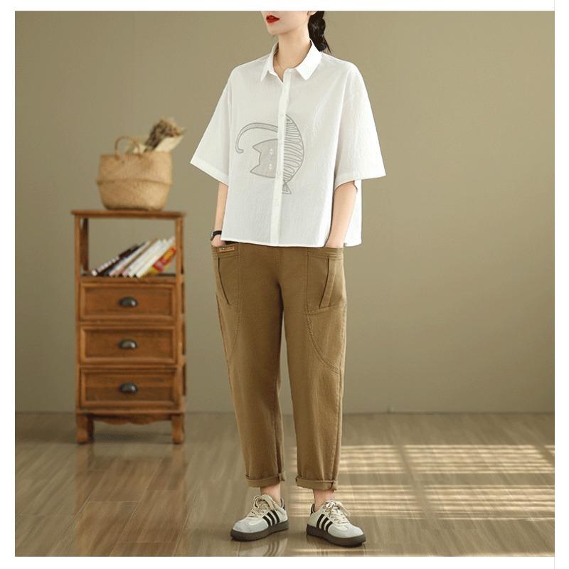 DIMANAF 2026 Women Plus Size New Summer Blouse Shirt Short Sleeve Casual Loose Lady Tops Shirts Cotton Button