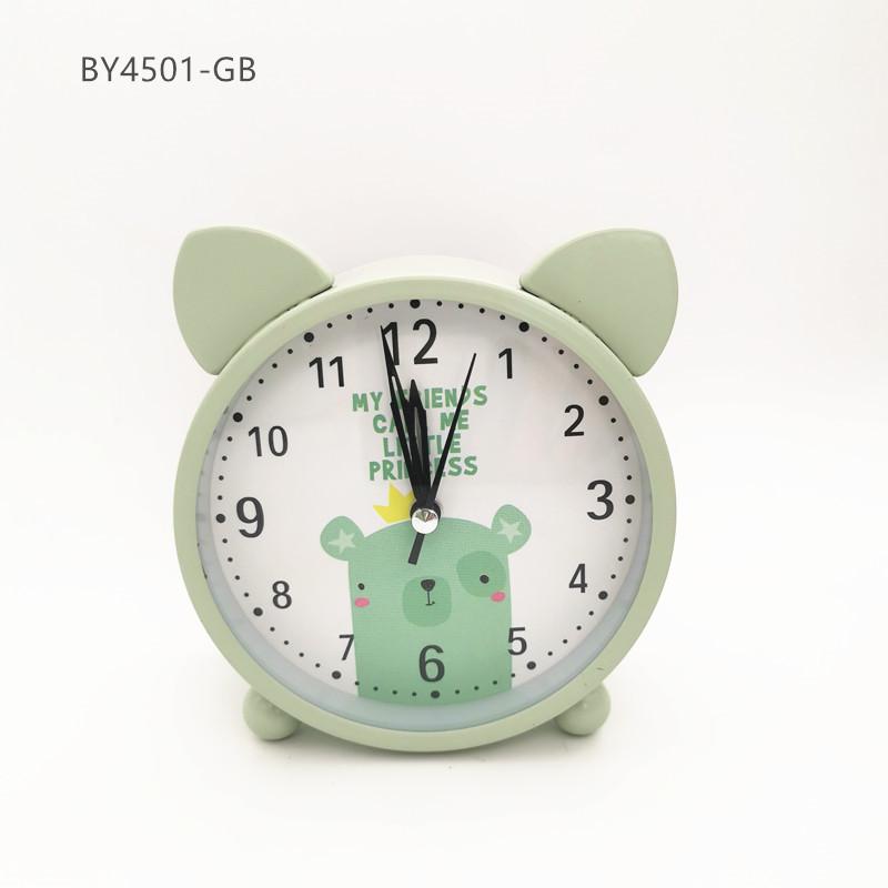 Bear Short Eared Clock Cartoon Clock Face Children's Alarm Clock   Metal Table Clock Student Clock Silent Night Light