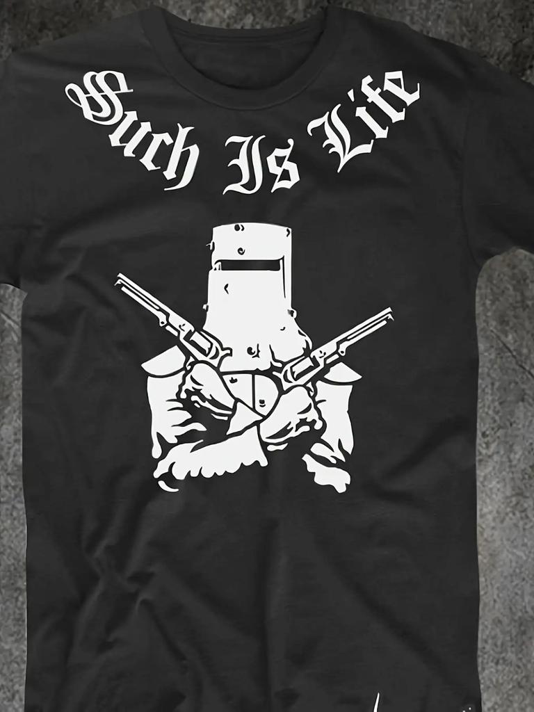MenS Ned Kelly Such Is Life Graphic TShirt Black Australian Outlaw Design with Crossed Rifles Armor Print Short Sleeve Tee
