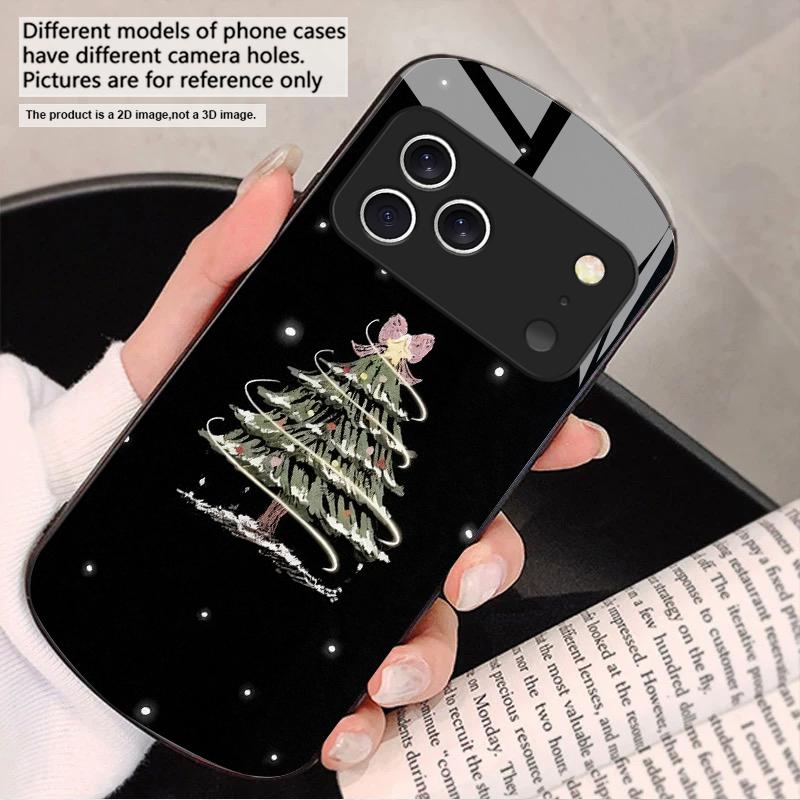 Decorated Christmas Tree For iPhone 17 16 15 14 13 Plus 12 Mini 11 Pro Max XR Xs Max X 7 8 6S 22 20 Elliptical Glass Phone Case