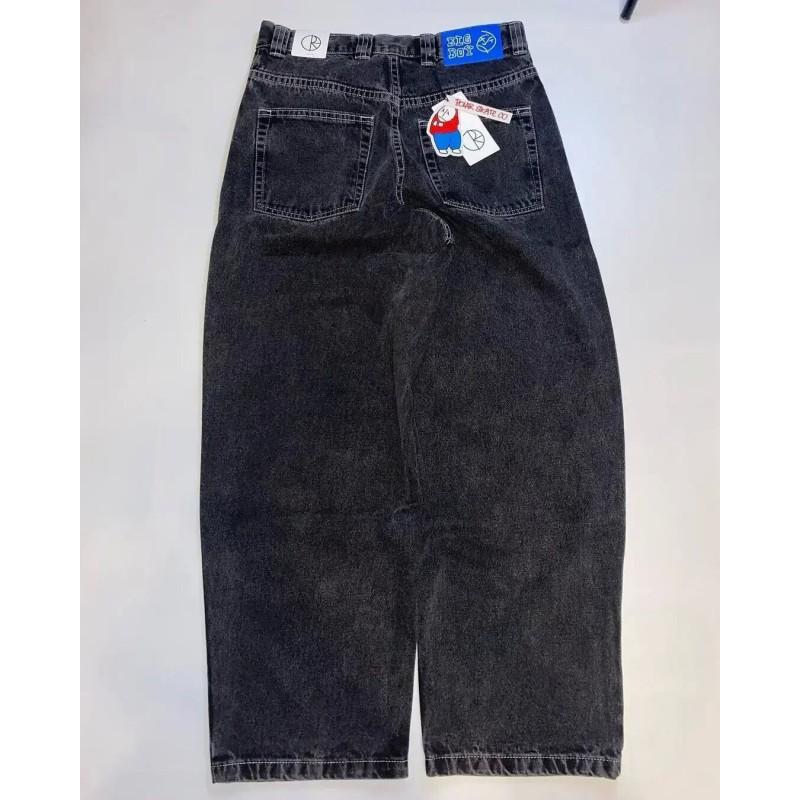 Jeans da uomo Y2K Hip Hop Vestibilità Larga Gamba Dritta Denim Con Stampa Ricamata - Cotone Lavato Blu Nero