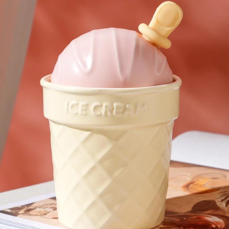 320ML Cute Ice Cream Cone Ceramic Cup Girl Heart Red Mug High Appearance Level with Cover Scoop Water Cup Breakfast Cup
