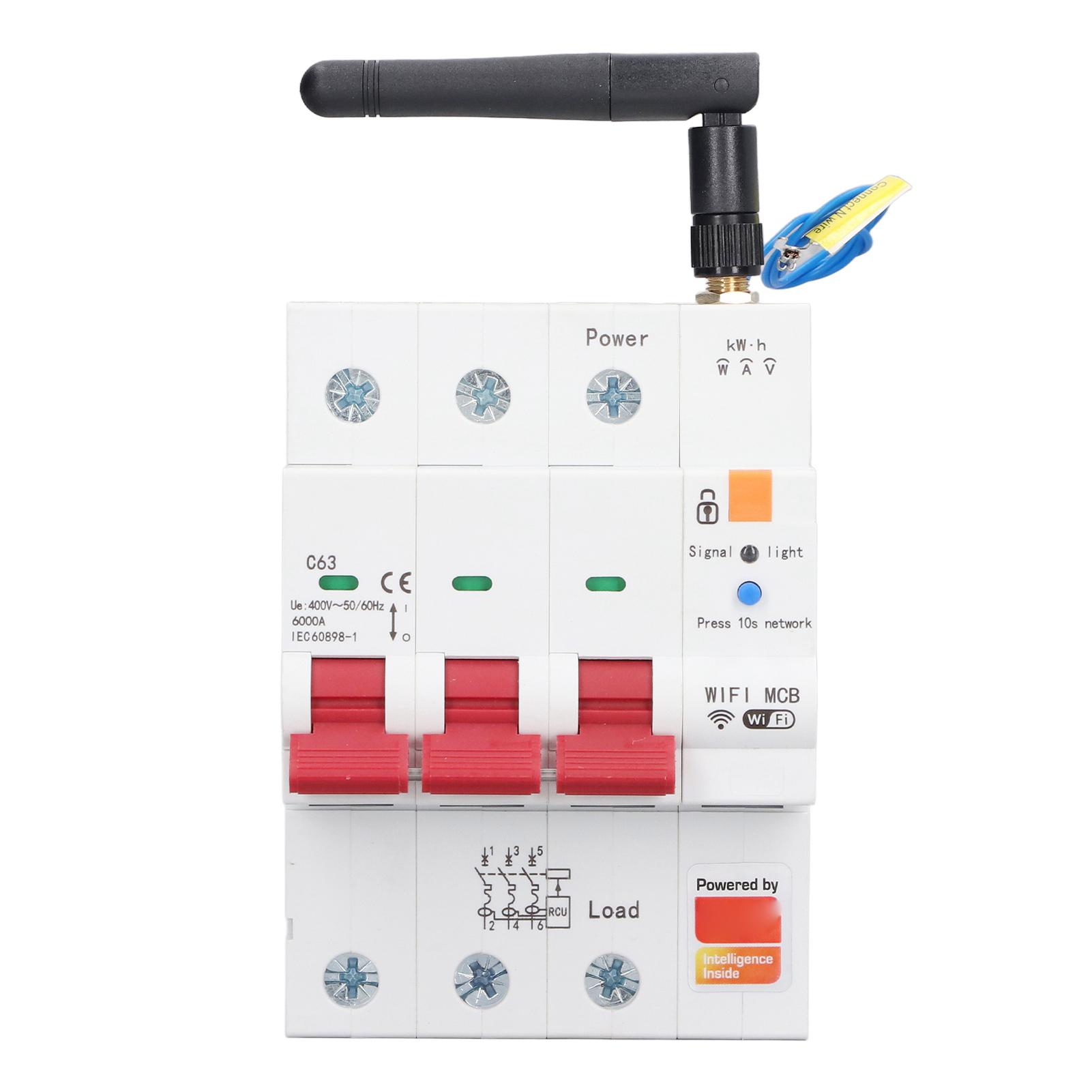 

Автоматичний вимикач з лічильником WIFI 3P 63A Дистанційне керування Перемикання за часом Розумний вимикач витоку AC400V