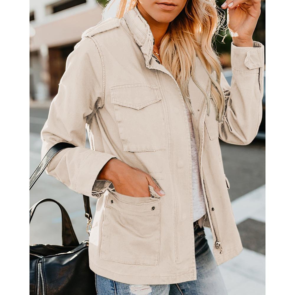 Dames Omgeslagen Kraag Lange Mouwen Losse Pasvorm Casual Utility Jas Elegante Pendelaar Buitenjas