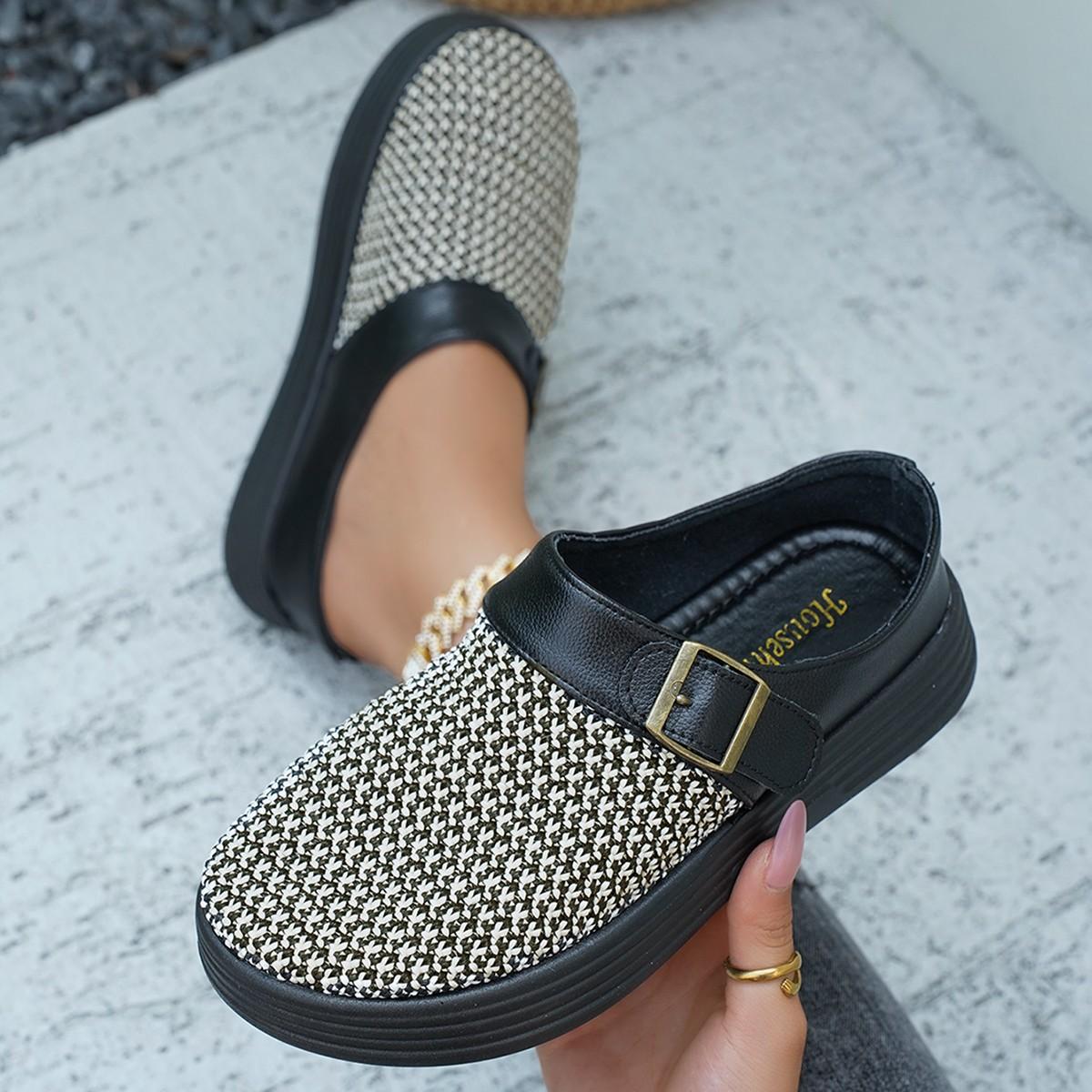 

Baotou классные тапочки женские 2025 новые ретро плетеные тапочки baotou полутапочки маффин толстая подошва одна педаль внешние тапочки 43