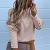 Fashion Office Lady Metal Button Back Long Sleeve Puff Shoulder Blouse Shirt Top
