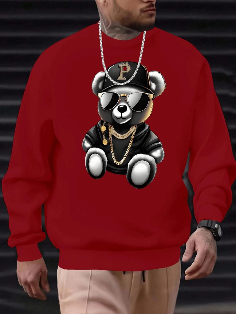 Men's Autumn 2025 Rich Bear Trendy Sunglasses Print Hoodie