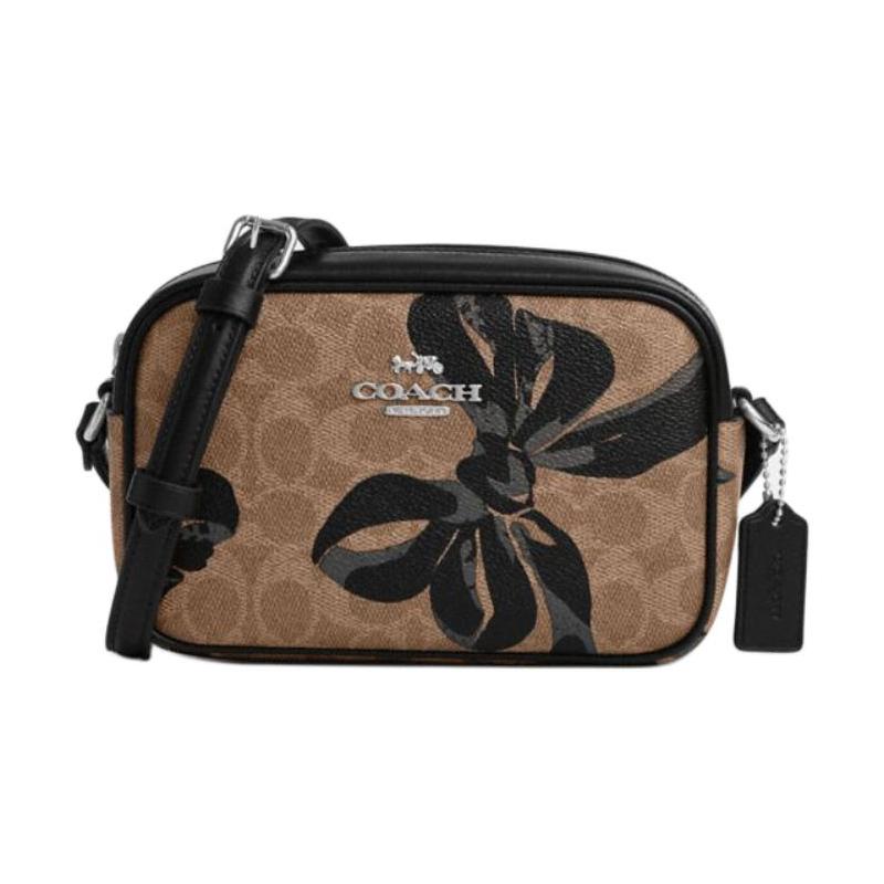 

COACH Jamie 21 Double C Presbyopia Bow Print Zipper Closure Coated Canvas and Leather Crossbody Bag Small Women s Brown and Black чорний