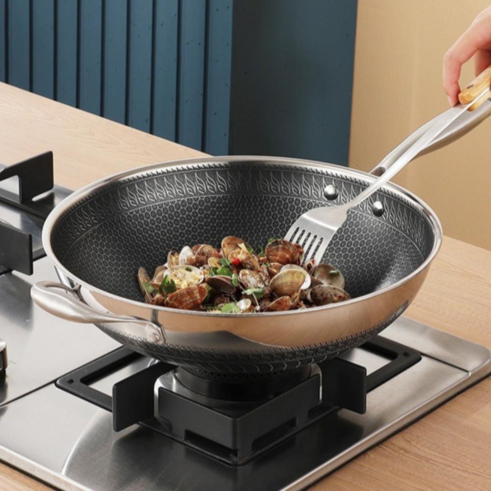 Non Stick 316 Stainless Steel Wok Non Coating Honeycomb Pot Pan Wok  Gas Induction Cooker