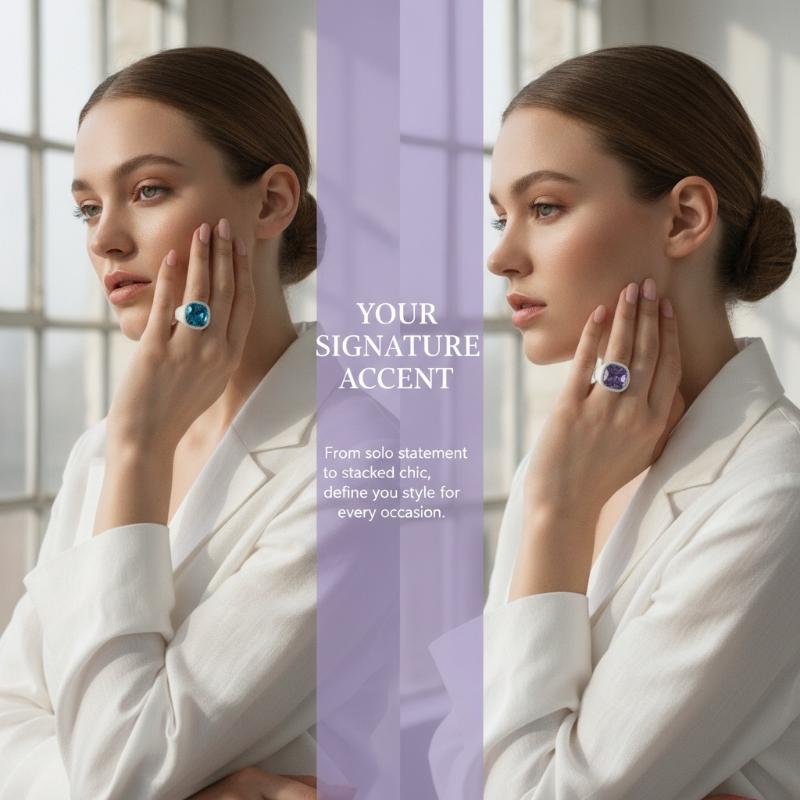 2Pcs/Set Trendy Sparkling Acrylic Rhinestone Open Ring For Women Personalized Geometric Chunky Finger Ring Jewelry Gift