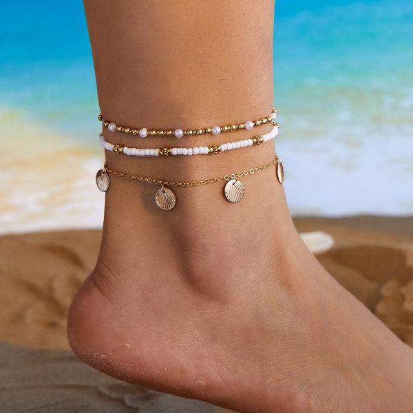 Bohemian Sea Shell Woven Anklet For Women Ceramic Fish Heart Shells Beads Bracelet On The Leg Boho Beach Barefoot Sandal Jewelry