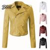Cappotto Monocolore Giacca Donna Ecopelle Superficie Liscia Collo a Revers Chiusura Lampo Zip Maniche Lunghe