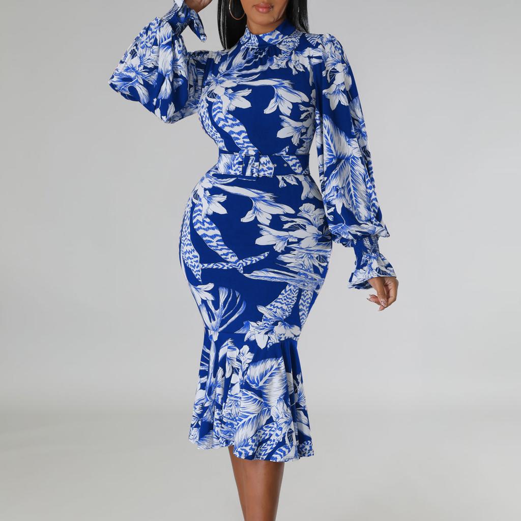 Plus Size Women's Dress Spring and Autumn Fashion Half-high Neck Long-sleeved OL Hip Pencil Dresses