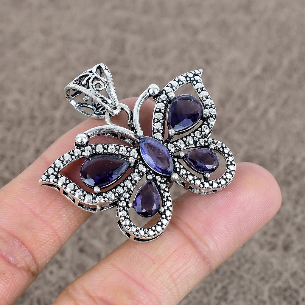 Amethyst Gemstone Handmade 925 Sterling Silver Jewelry Pendant 1.65" KKG-81