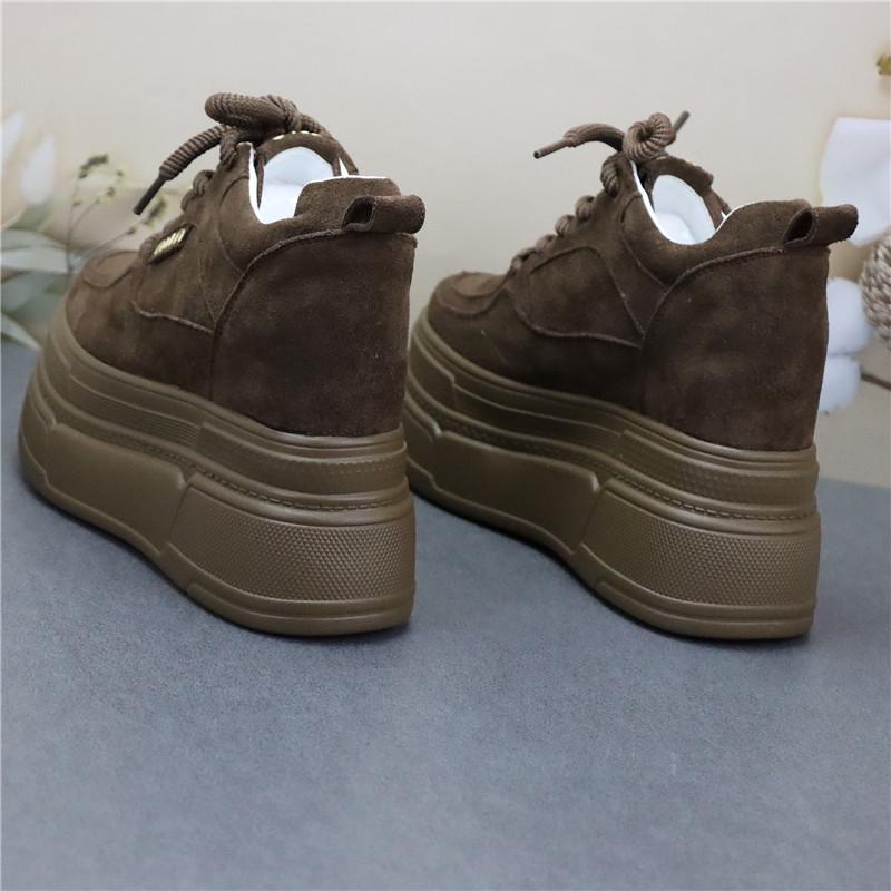 Fashion 12CM Platform Wedge Sneakers Microfiber Leather Comfy Breathable Skate Board Vulcanized Chunky Hidden Heel Block Shoes