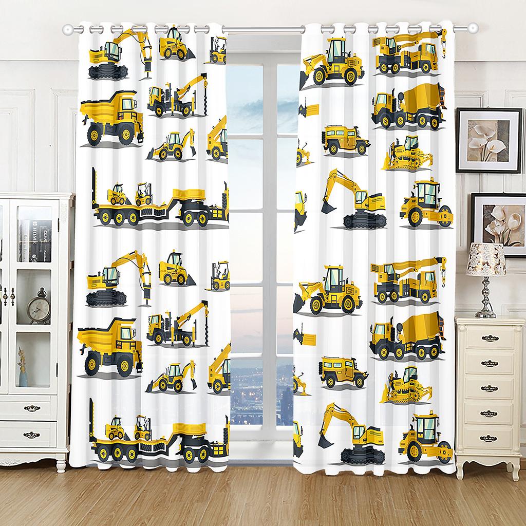 3D Cartoon Tractor Truck Excavator Bulldozer Child Curtains Blinds for Boys Room Kitchen Windows Decor Curtains 2 Panels